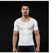 Load image into Gallery viewer, New men&#39;s breathable zipper high elastic pressure tight-fitting waist waist mesh invisible body shaping short sleeves
