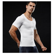 Load image into Gallery viewer, New men&#39;s breathable zipper high elastic pressure tight-fitting waist waist mesh invisible body shaping short sleeves
