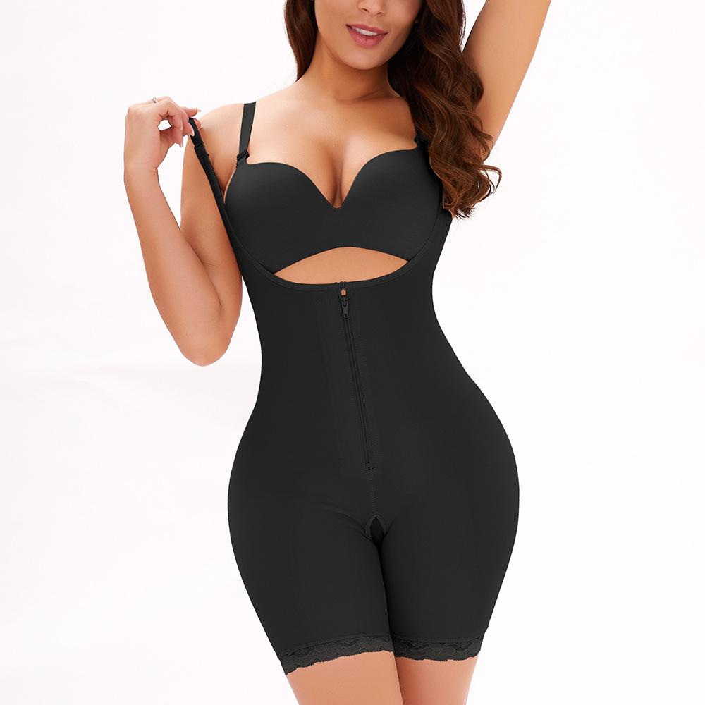 The new explosion increased the size of the front zipper buckle jumpsuit to receive belly hip body shaping body clothes