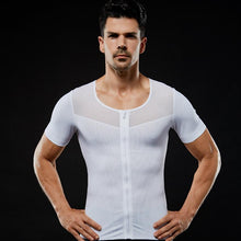 Load image into Gallery viewer, New men&#39;s breathable zipper high elastic pressure tight-fitting waist waist mesh invisible body shaping short sleeves
